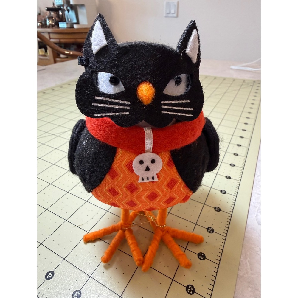 Target Halloween Bird Figurine Black Cat Mask Skull Scarf Orange Decor 7 Inch